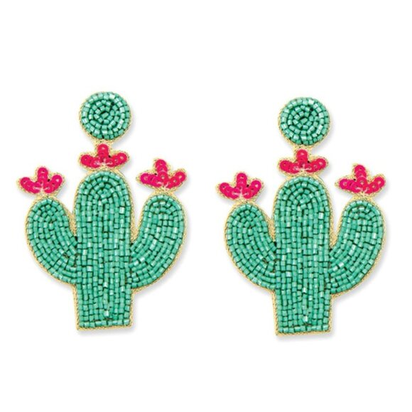 MYRA BAG Cactus Earrings Beaded Dangle Drop Earrings Turquoise Pink Western NWT - Picture 1 of 2